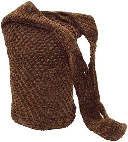 Brown Crocheted Hobo Bag Crossbody Sling , Large Crochet Bohemian Handbag Purse