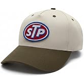 Vintage STP Racing Logo Two-Tone Snapback Hat &ndash; Retro Automotive Embroidered Baseball Cap, Multicolor (Cream/Olive)
