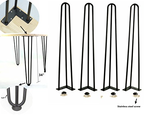 Mrhardware Black Hairpin Metal Table Legs, Height 34 Inches 1/2 inch of Cold-Rolled Steel Bending -(Set of 4)(H34"-3Rod-1/2") - Thumbnail 3