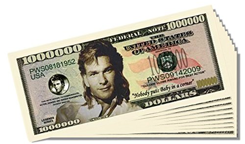 Patrick Swayze Million Dollar Bill - 10 Count with Bonus Clear Protector & Christopher Columbus Bill