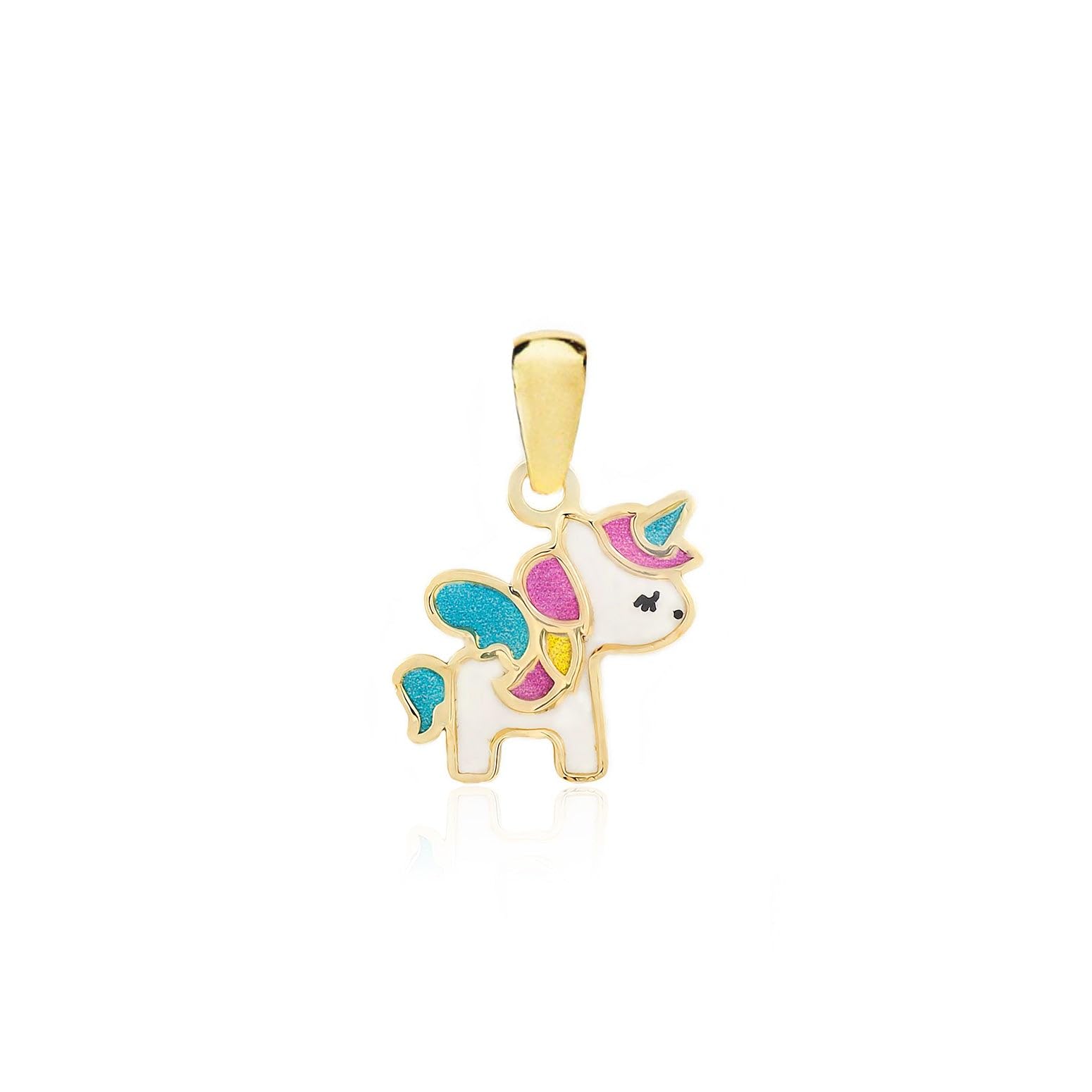 Monde Petit 9ct Yellow Gold Enamel Unicorn Children's Pendant