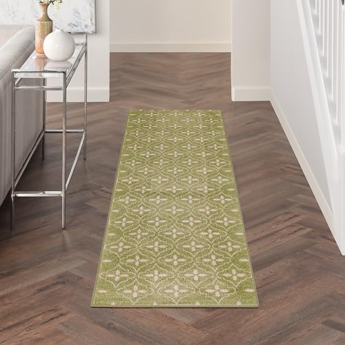 Nourison Home Nourison Essentials Green Ivory 2'2" x 7'6" Area Rug - Easy Clean…