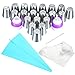Russian Piping Tips - Cake Decorating Supplies - 34pcs Baking Supplies Set | 20 Stainless Steel Large Size Icing Nozzles + 11 Pastry Bags + 2 Couplers + 1 Cleaning Brush
