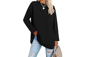 Famulily Oversized Tshirt Womens Loose Fit Comfy Crewneck Long Sleeve Fall Tops Basic Cotton Tee