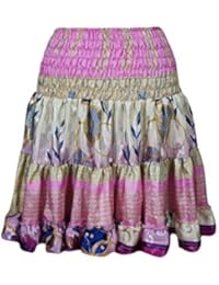 Carissa Womens Tiered Knee Length Skirts Recycled Silk Vintage Full Flare OneSize