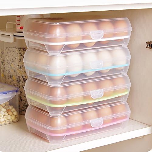 (Pack of 2) Egg Preservation Box Random Color Eggs Dispenser Topper Covered Egg Holder Box for 15 Eggs