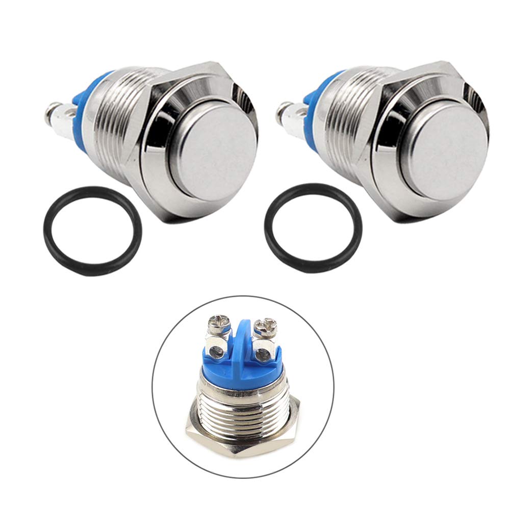 QitinDasen 10Pcs Premium 19mm Metal Momentary Push Button Switch, 2 Pin Screw Terminal IP65 Waterproof Push Button Start Switch, Round High Head Push Button Switch 3A 250V