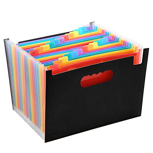 Accordion Folders Expanding Files Box - 24 Pocket Accordian File Organizer Plastic Stand A4 File Organizer Bag and Labels Poly Expandin File