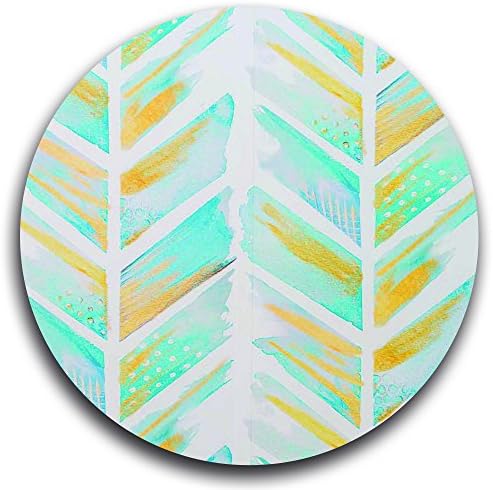 Blue and Gold Feathered Chevron Pattern 9" Round Mouse Pad