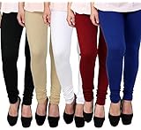 Super weston Women's Cotton Churidar Leggings (68884852, Multicolour, Free Size) -Combo Pack of 5