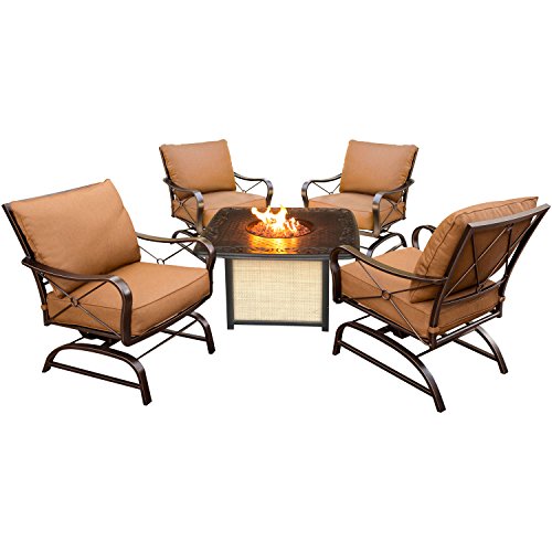 Hanover Outdoor Furniture SUMMRNGHTCAST Summer Nights 5 Piece Conversation Set with Cast-Top Fire Pit Table