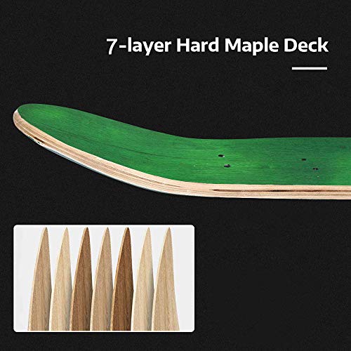 LOSENKA Maple Skateboard Decks Double Tail Skateboard Light Decks Free Skateboard Grip Tape (Green) - Thumbnail 3
