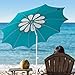 AMMSUN 7ft Heavy Duty Windproof Beach Umbrella with Tilt Mechanism, Portable UV 50+ Protection, Flower Vents Design and Outdoor Sunshade Umbrella for Garden Beach Outdoor (Teal White)
