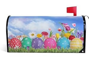 SUABO Easter Eggs Mailbox Cover Spring Flowers Magnetic Mailbox Wrap Post Letter Box Cover Home Decorative for Standard Mailboxes
