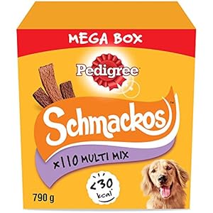 Pedigree Schmackos Mega Pack – Dog treat multipack with beef, lamb and poultry flavours, 5 x (22 Pc / 158 g) = 790 g