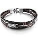 INBLUE Men,Women's Alloy Genuine Leather Bracelet Bangle Rope Black Silver Tone Brown Tribal