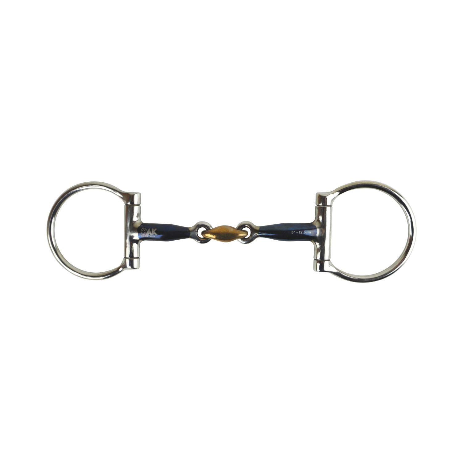 AK Sweat Iron D-Ring Double Jointed Lozenge with Cooper Joint Horse Riding Bits AKRS-2604 (Blue-Silver, 5.25'') โ image 1