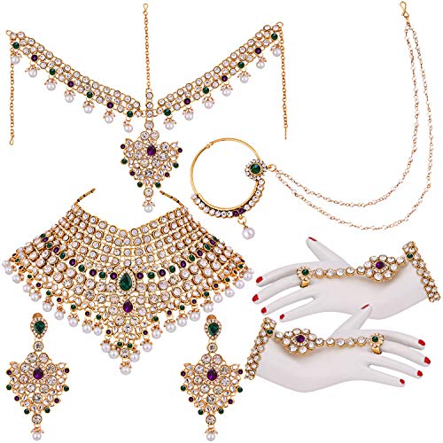 Lucky Jewellery Women'S Purple Green Bridal Dulhan Wedding & Engagement Necklace Set With Mang Tikka