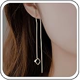 Yheakne Vintage Chain Tassel Threader Earrings Gold Through Chain Earrings Long Square Dangle Earring Long Pull Through Earring Jewelry for Women