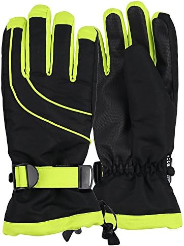 Women's Thinsulate Lined Waterproof Ski Glove (Black/Neon, Small/Medium)