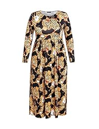 Temporada 4 - Maxi vestido de mujer con estampado de leopardo, cuello redondo, con bolsillos, talla grande