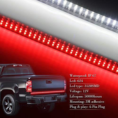 OPL5 60" Tailgate Light Bar, Quad Row Truck Bed Lights Strip 624 LED Turn Signal, Brake, Reverse, Tail lights No Drill Install Truck Lights Bars for Dodge Trucks Pickup Trailer Vehicle (Quad 2 color) - Thumbnail 3