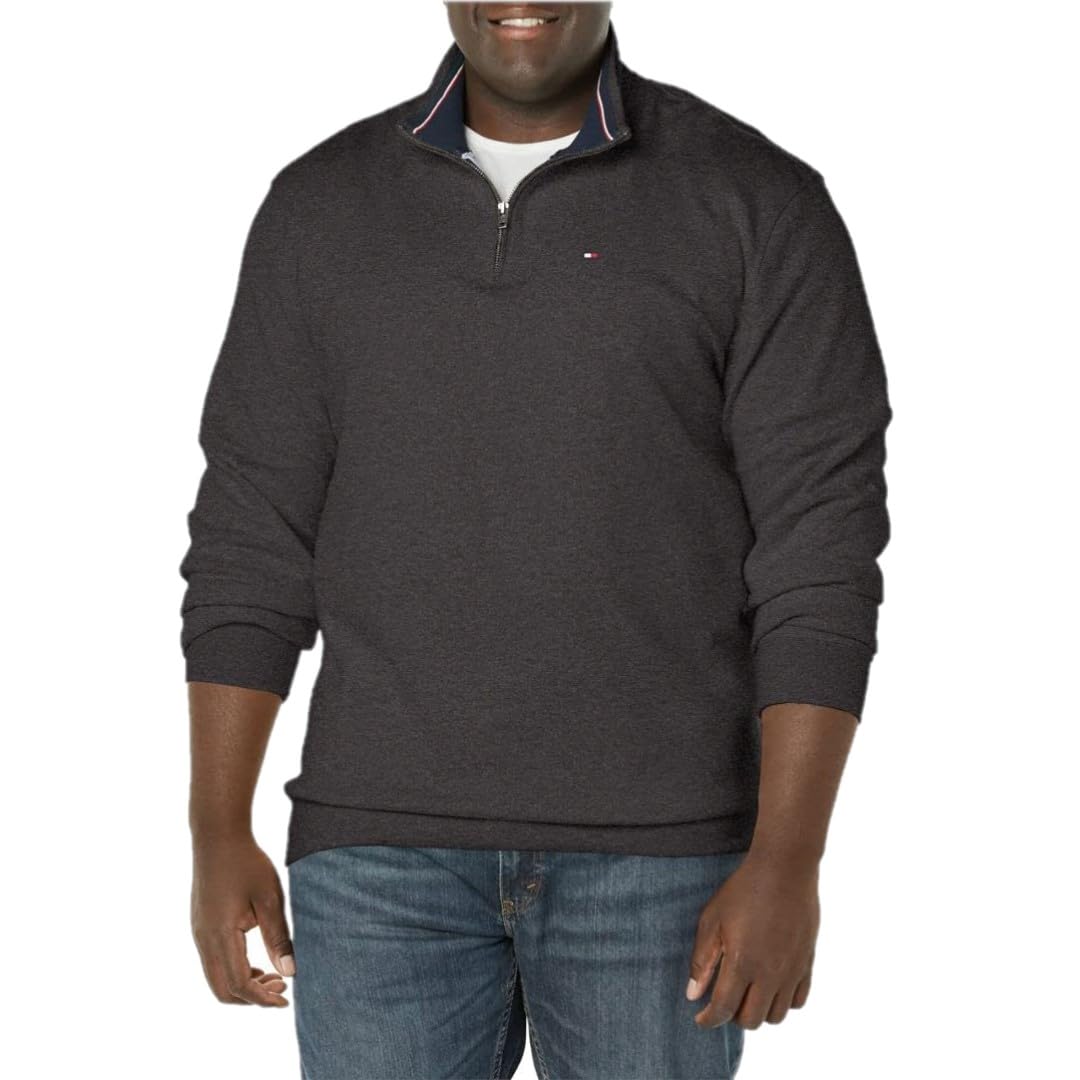 Tommy Hilfiger Mens 1/4 Zip Up Sweatshirt, Available in Big and Tall, Grey Heather X-Large Image