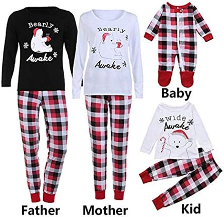 Papa Mama Kids Baby Bearly Awake Christmas Matching Family Pajamas Set for The Family