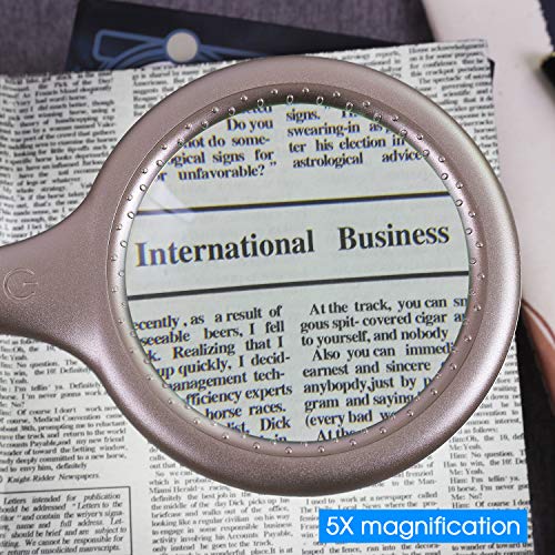 Large 5X Lighted Magnifying Glass with Light and Stand,Raweao Hands