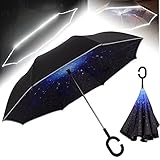 NEWBRELLAs Unique Inverted Drip Free Vehicle Reflective Strip Safety Car Umbrella - Anti-uv Sun And Rain Umbrellas - Auto-close