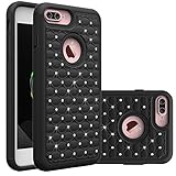 iPhone 7 Plus Case, SAUS [Drop Protection/Shock Absorption Technology] Studded Rhinestone Crystal Bling Hybrid Armor Defender Dual Layer Case Cover for iPhone 7 Plus (Black)