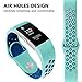 iGK Silicone Replacement Bands Compatible for Fitbit Charge 2, Adjustable Breathable Sport Strap Smartwatch Fitness Wristband with Air Holes Teal Navy Small