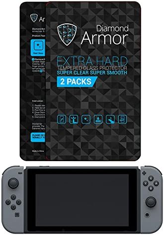 BEST Nintendo Switch Tempered Glass Screen Protector 2017 DIAMOND ARMOR (2-PACK) – Anti-Bubble, Anti-Scratch with HIGH QUALITY ACCESSORY PACK