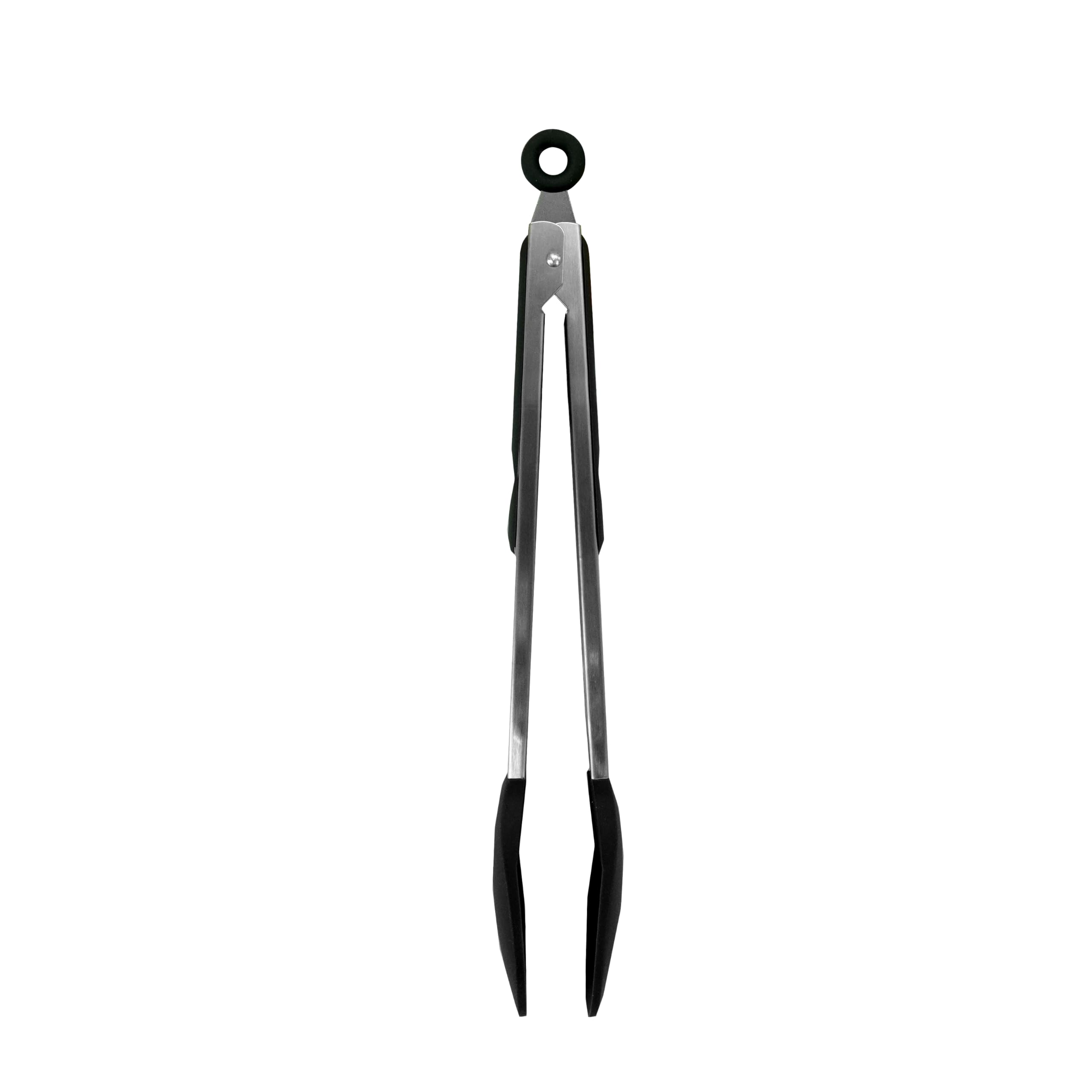 Fackelmann Stainless Steel Kitchen Tongs, with Locking Function, Silicone Function Head, TPR Handle, 34cm, Silver & Black