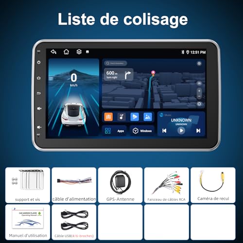 ESSGOO Car Radio 1 DIN Android 15 4+64 GB HD 10.1 Inch Touch Screen Manually Adjustable Wireless CarPlay & Android Auto GPS WiFi Bluetooth FM Global