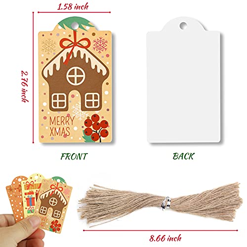 SallyFashion Christmas Gift Tags，120pcs 6 Design Paper Christmas Paper Kraft Hang Gift Labels with String