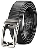 Leather Ratchet Belt for Men with One Click Buckle-Trim to Custom Comfort Fit and Adjustable Dress,Presented in a Gift Box (38'' to 50'' Waist, Classic Black)