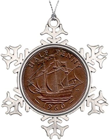 Herrir Custom Christmas Snowflake Ornaments 1960 British ha'penny Best Friend Snowflake Ornaments