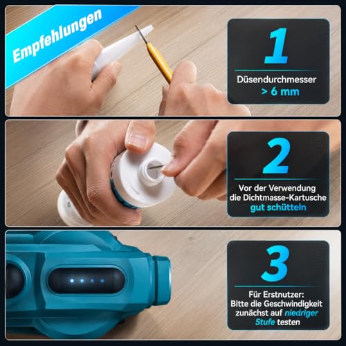 ELESKY Battery Cartridge Gun 18 V, Compatible with Makita 18 V Batteries, Electric Cartridge Gun with Anti-Drip, LED Light, 4 Speeds, Silicone Gun Battery for 300-310 ml Cartridges, without Battery