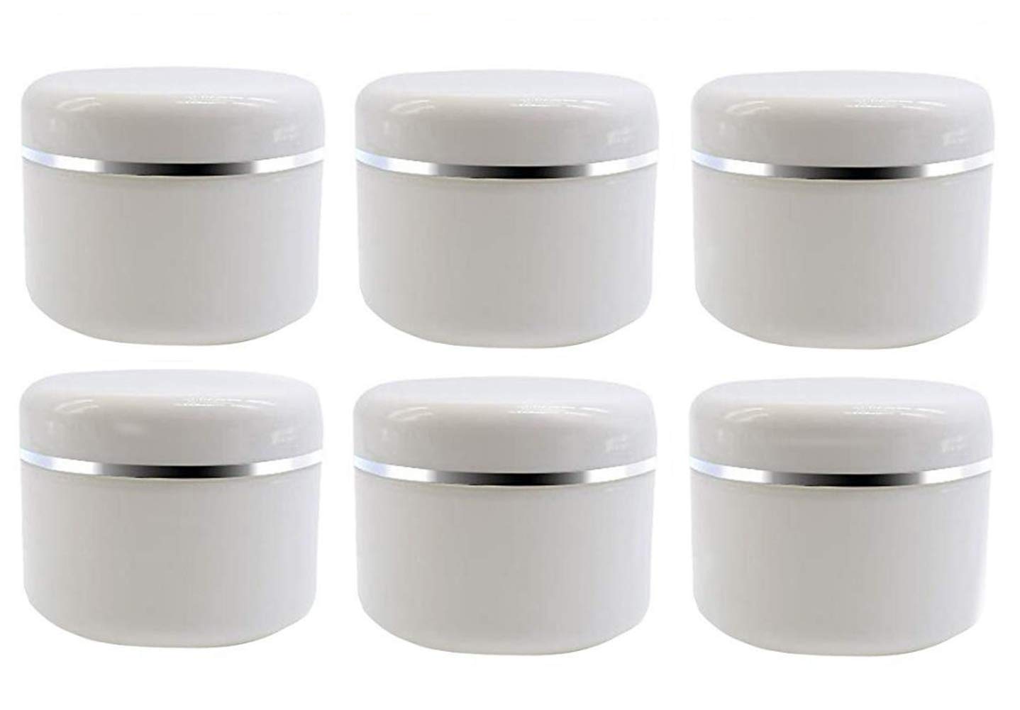 50ml White Silver Edge Empty Refillable Cosmetic Plastic Jars with Dome Lid Make Up Face Cream Lip Balm Lotion Storage Container Travel Case Bottle Pot Pack of 6 (50ml/1.67oz)