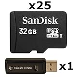25 PACK - SanDisk 32GB MicroSD HC Memory Card SDSDQAB-032G (Bulk Packaging) LOT OF 25 with SoCal Trade USB 2.0 MicoSD & SD Memory Card Reader