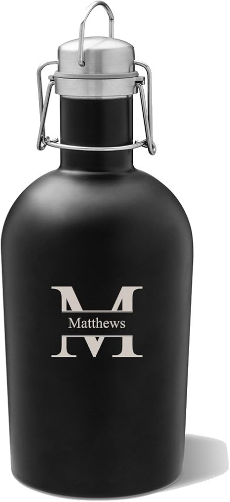 Amazon Com Personalized Beer Growler Black Matte Stamped Design 64 Oz Stainless Steel Single Wall Bottle Ideal For Camping Travel Unique Gift Idea Home Improvement