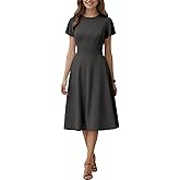 FENJAR Women's Elegance Fit and Flare Cocktail Dress - Casual Ruched A-Line Flowy Midi Dresses for Wedding Guest, Church..