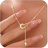 KIFUTENG Dainty Crescent Moon Star Necklace for Women 925 Sterling Silver Y Shape Drop Lariat Necklace Trendy Pendant Choker Necklace Jewelry Birthday Ramadan Valentines Jewelry Gifts Gifts
