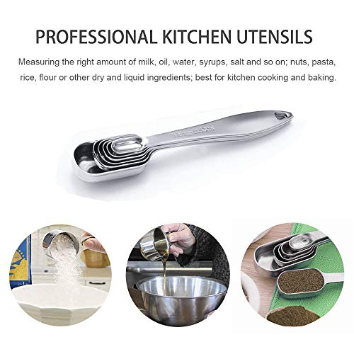 14 Piece Measuring Cups and Spoons Set and Coffee Measuring Spoon with Bag Clip, Neyes Stainless Steel 7 Measuring Cups and 6 Measuring Spoons for Dry and Liquid Ingredients Baking Cooking (14)