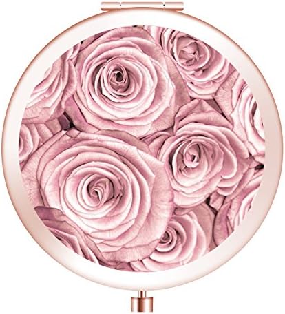 Vanity Mirror, Natural Light Pocket Makeup Mirror Double Sides with 2x Magnification and 1 True View Mirror Perfect for Travel - Rose