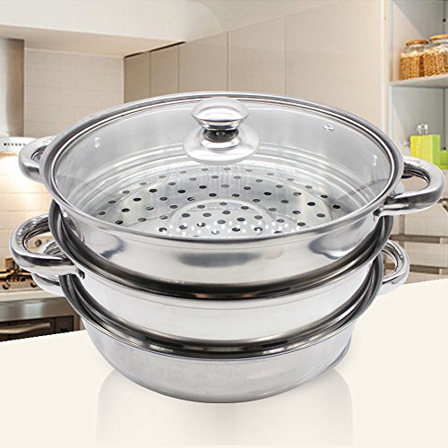 11 inch Stainless Steel 3 Tier Steamer Food Induction Steaming Pot Dim Sum Cookware Steamer For Kitcken Cooking Tool