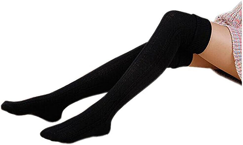 Women Soft Elegant Cotton Knitted Over Knee High Long Stocking Leg Warmers Crochet Boot Socks Leggings,Black,One Size