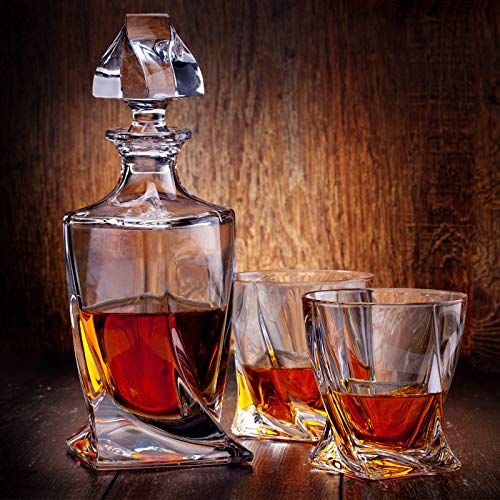5-tlg Whisky-Set Karaffe Trinkgläser - Geschenk-Set aus Glas - Whiskey Dekanter 800ml mit 4 Whiskygläser 300ml für Rum, Scotch, Cognac - Männer Geschenk - mit Geschenkbox – Bild 3