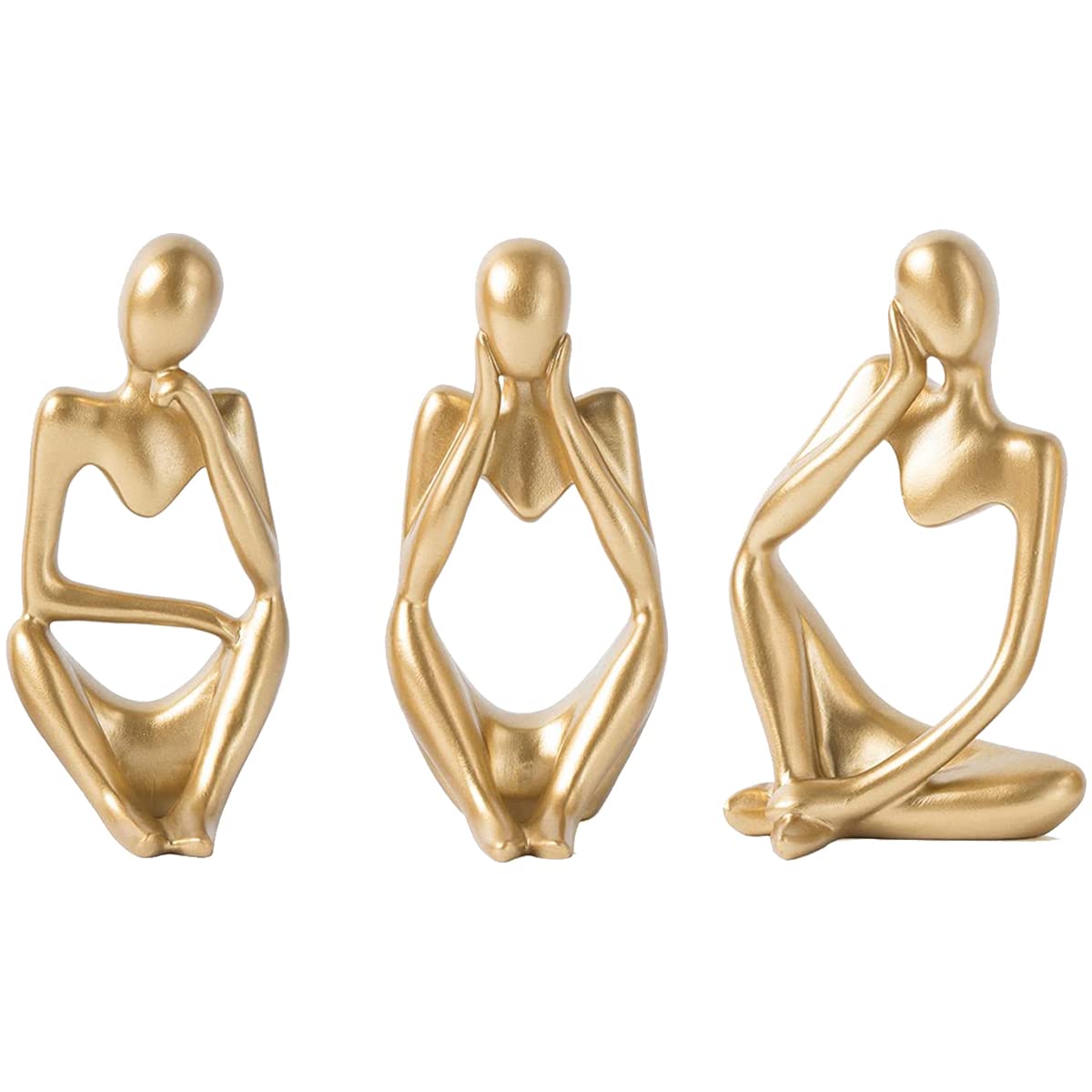 Your's Bath Thinker Figurines Decor Set of 3 Gold Decor Thinker Statue Abstract Art Sculpture, Abstract Thinker Sculpture Creative Resin Figurine Characters Crafts Ornaments (Golden)